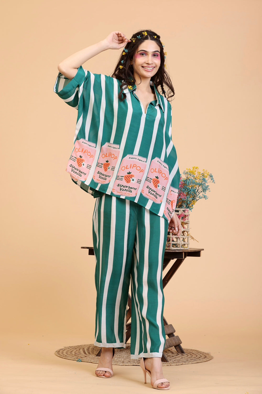 Green and White Co-ord Set
