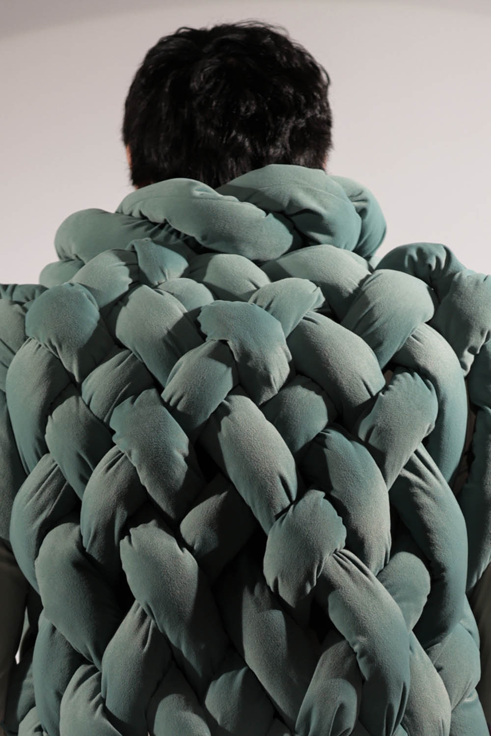 Green Woven Suede Puffer Jacket
