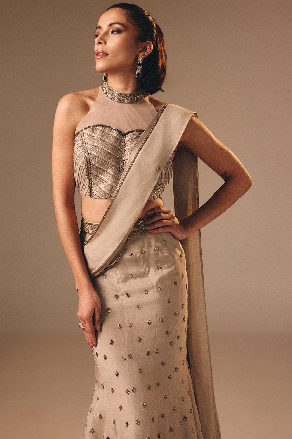 Grey Drape Saree
