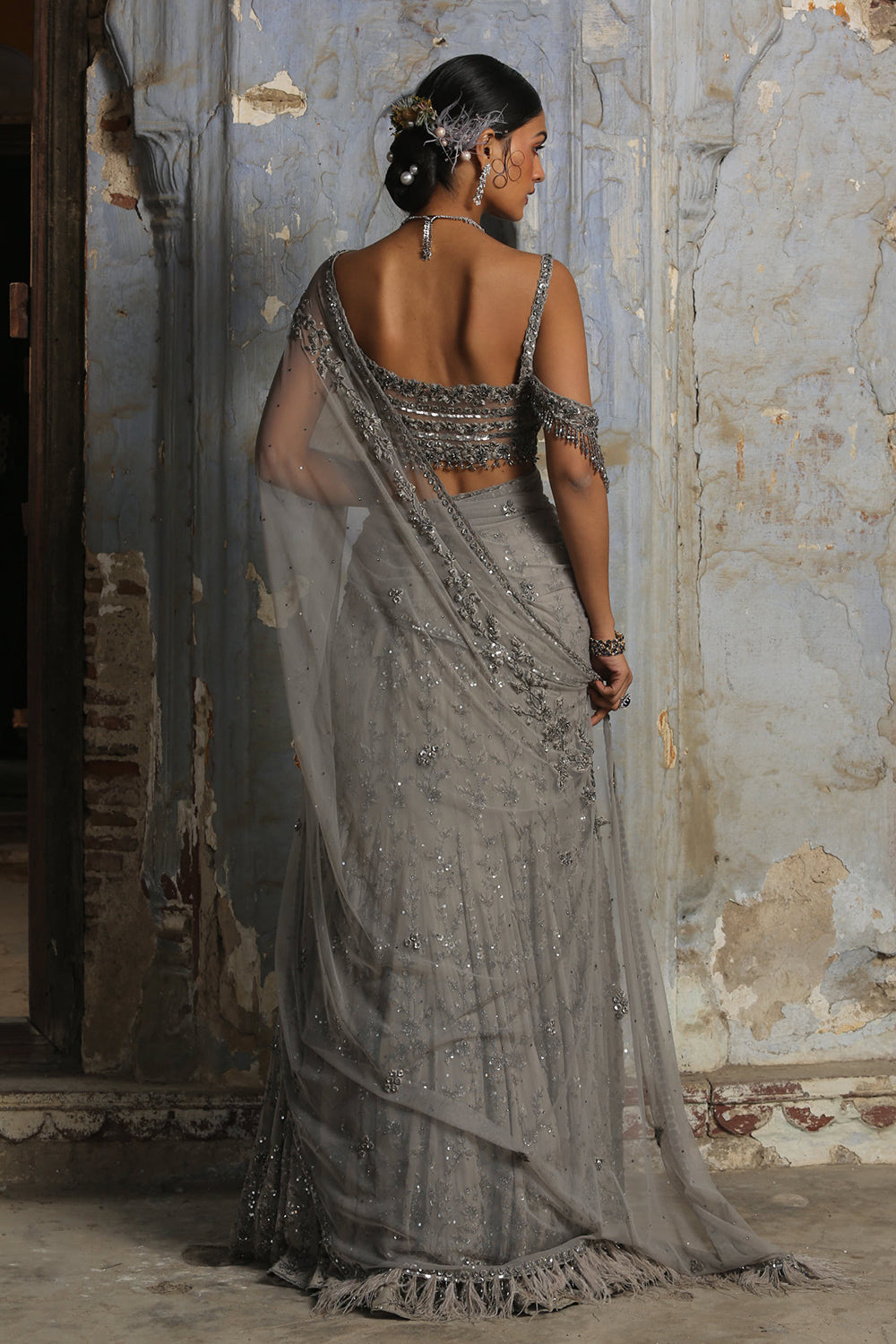 Grey Georgette Saree
