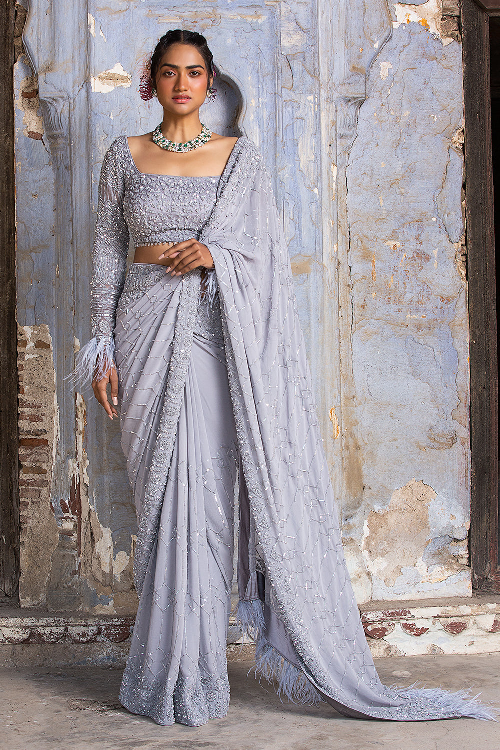 Grey Sequance Georgette Saree