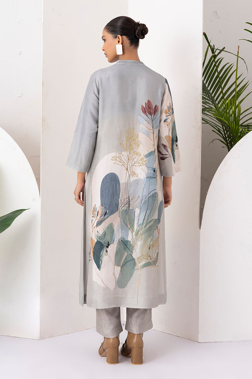 Grey Viscose Dupion Printed Tunic