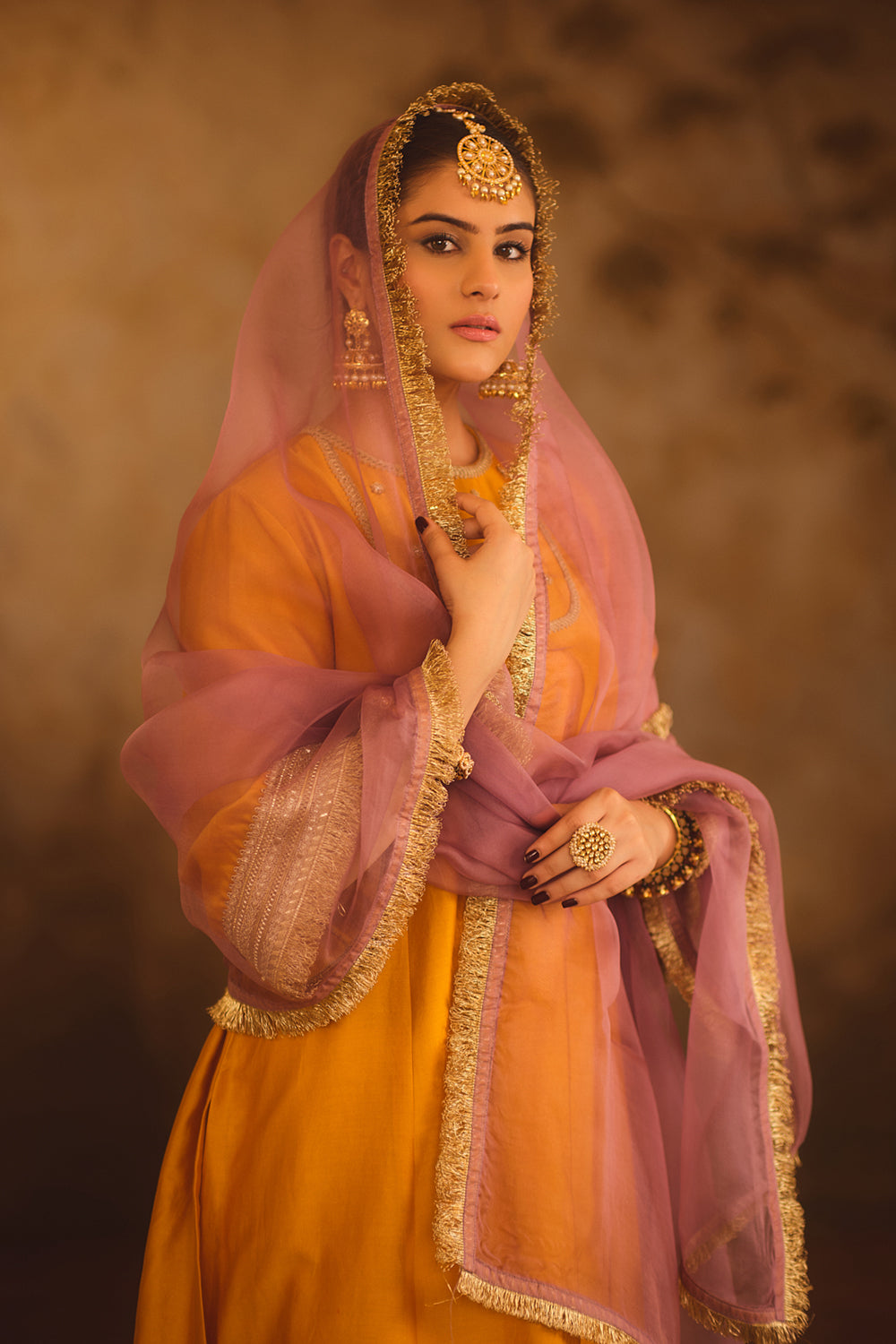 Gulbano Mustard Zero-Neck A-Line Kurta Set