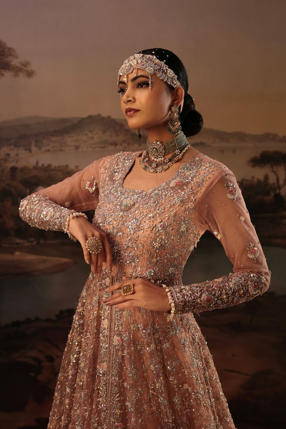 Peach Zardosi Embroidered Reception Gown