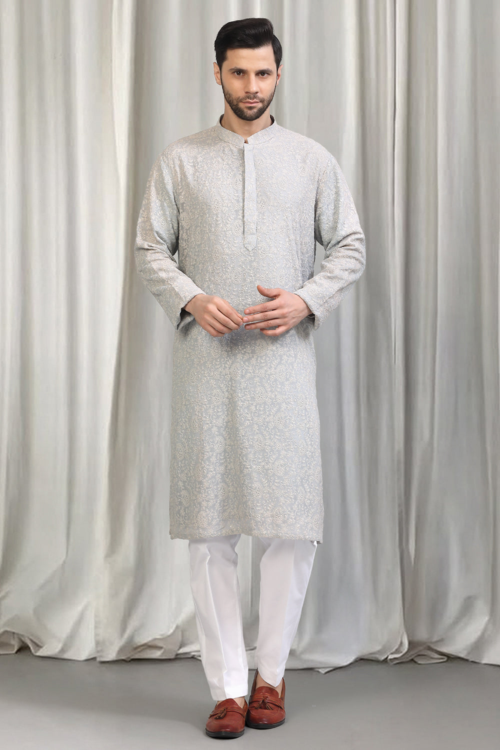 Harshollas All Over  Embroidered Kurta With Back Elastic Pants