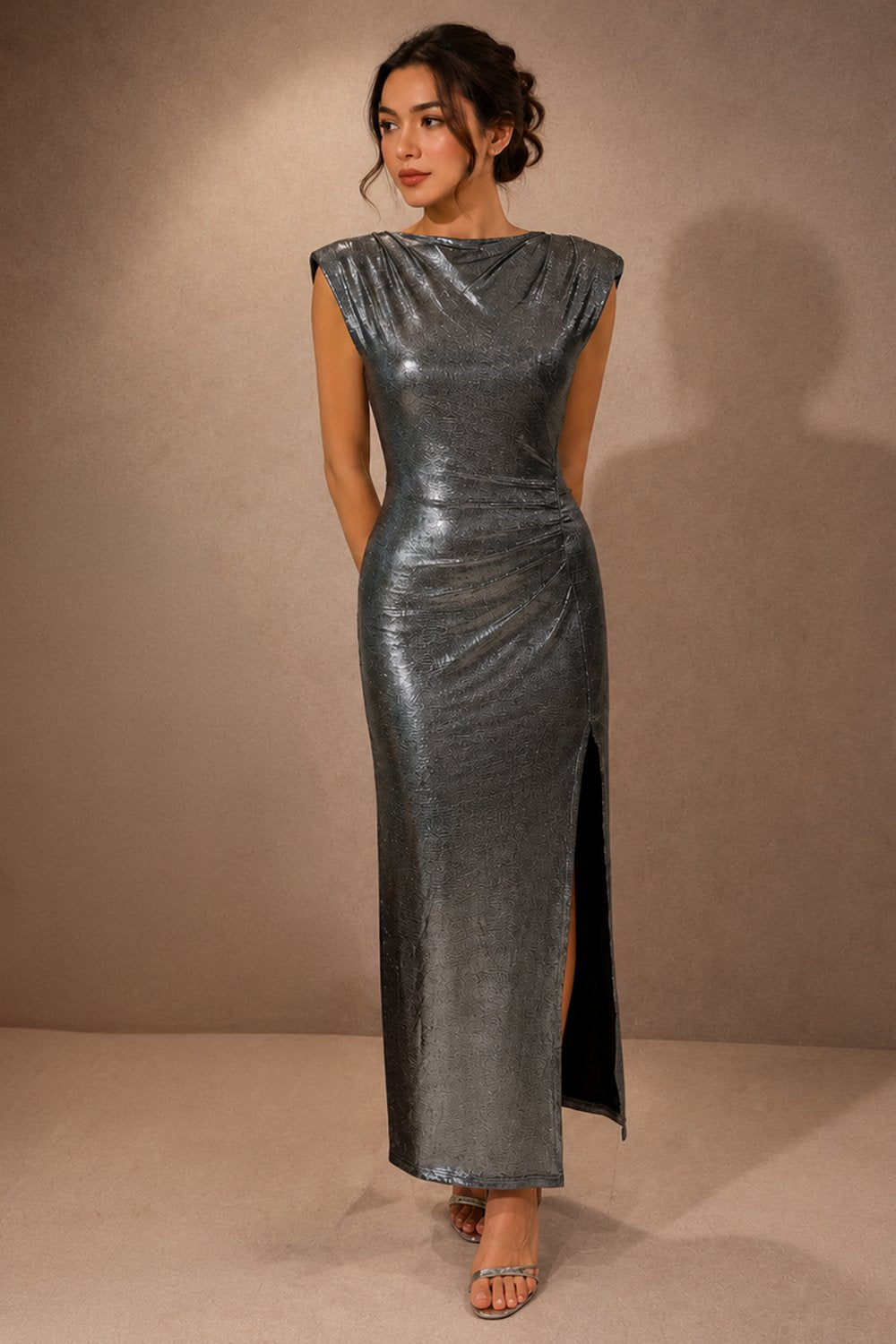 Grey High Neckline Maxi Dress