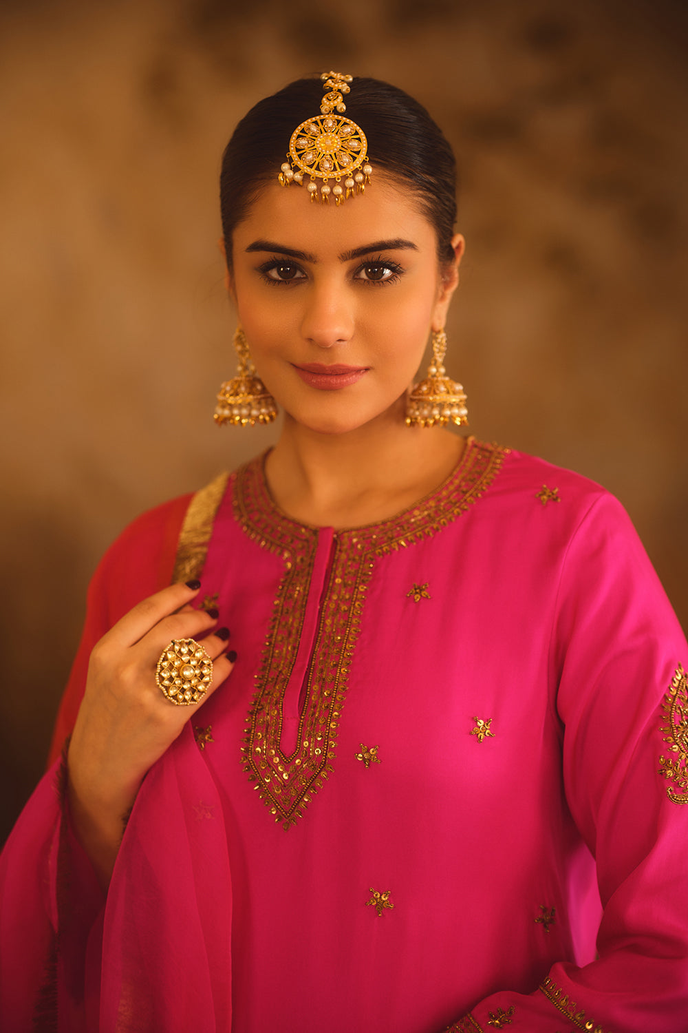Hoor-E-Mahal Pink & Red Ombre Kurta Sharara Set