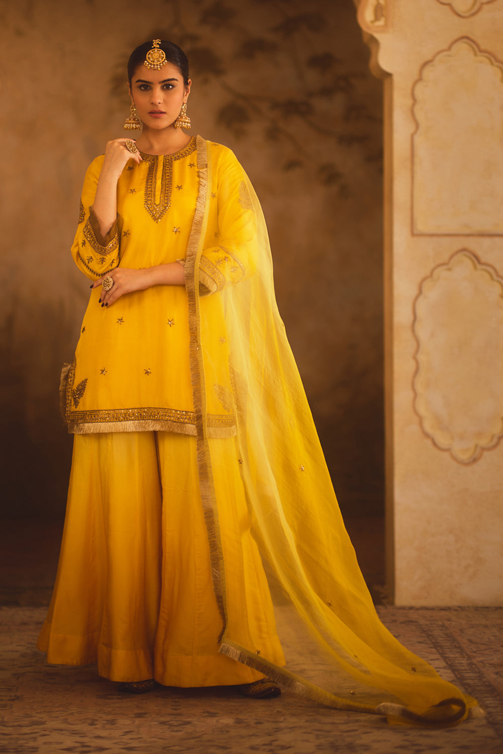 Hoor-E-Mahal Yellow Ombre Kurta Sharara Set