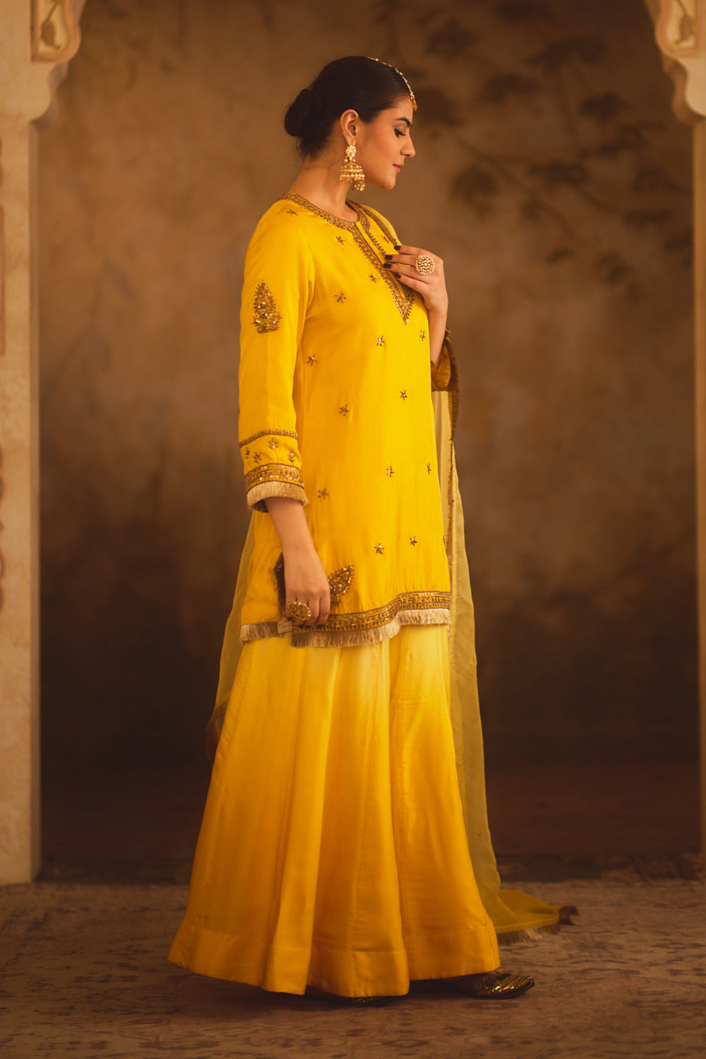 Hoor-E-Mahal Yellow Ombre Kurta Sharara Set