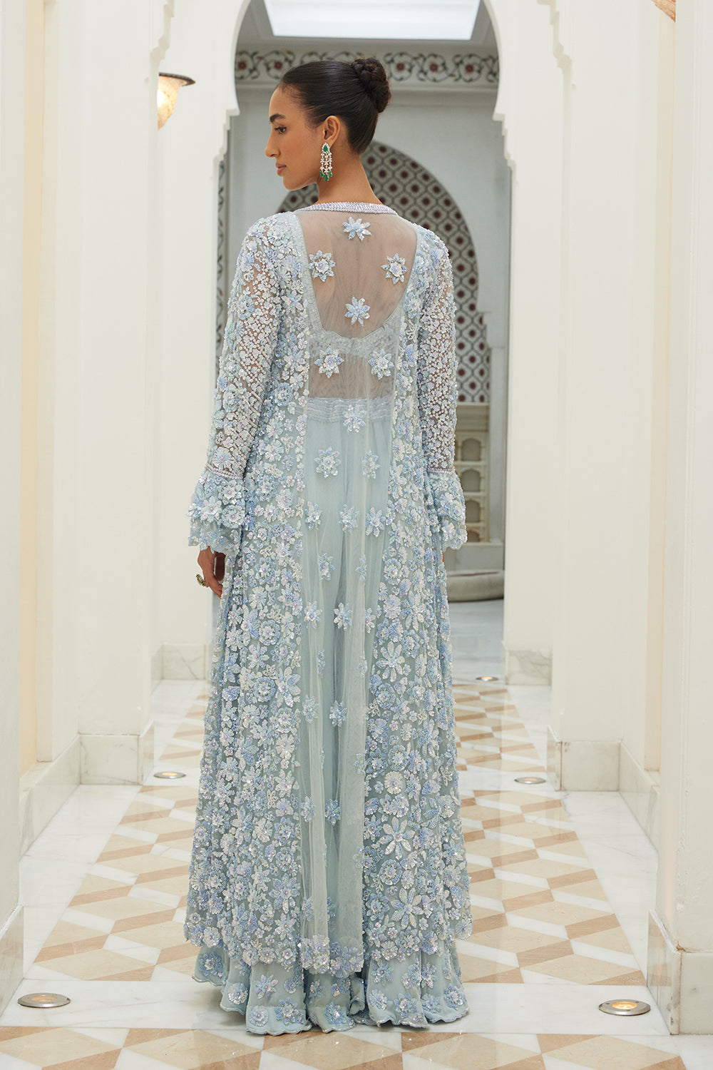 Ice Blue Bustier Sharara and Jacket Set