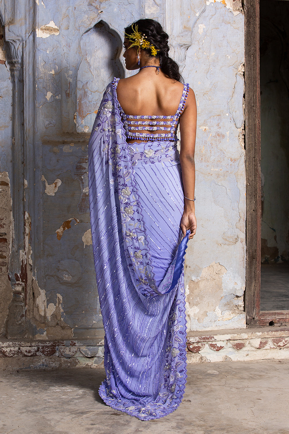 Ink Blue Ombre Saree