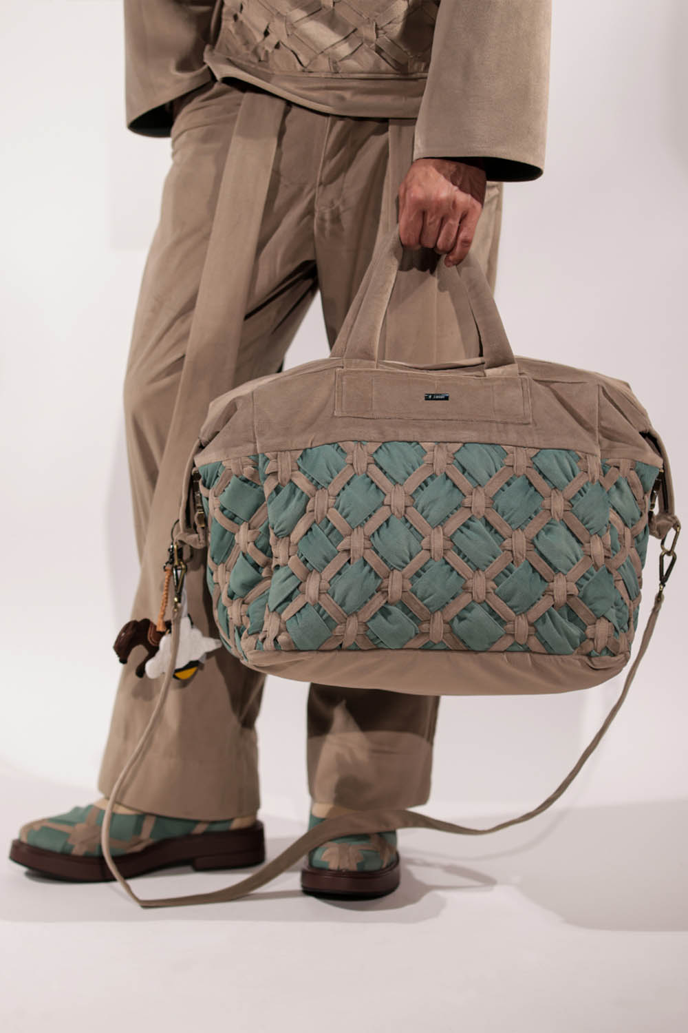 Interwoven Green & Beige Duffle Bag
