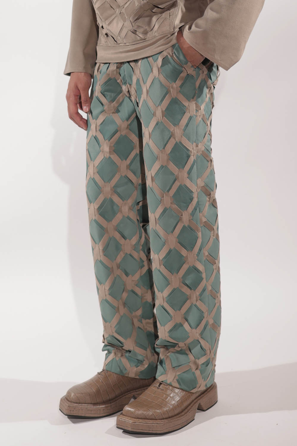 Interwoven Green & Beige Pants