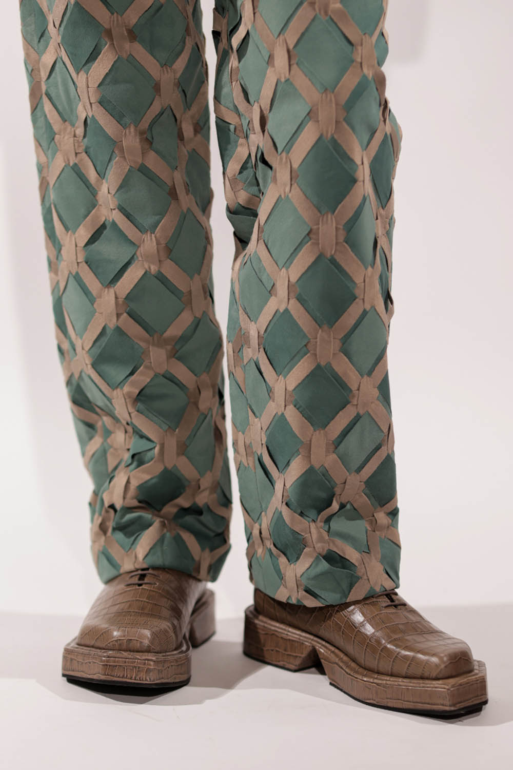 Interwoven Green & Beige Pants