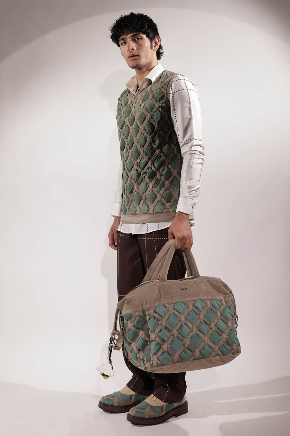 Interwoven Green & Beige Vest