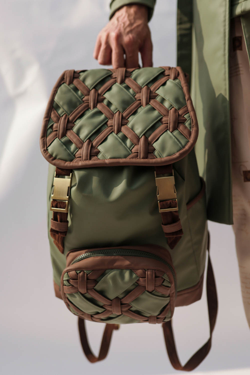 Interwoven Green & Brown Backpack