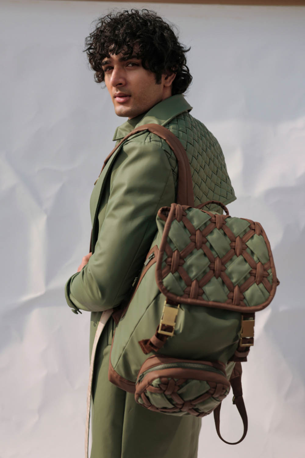 Interwoven Green & Brown Backpack