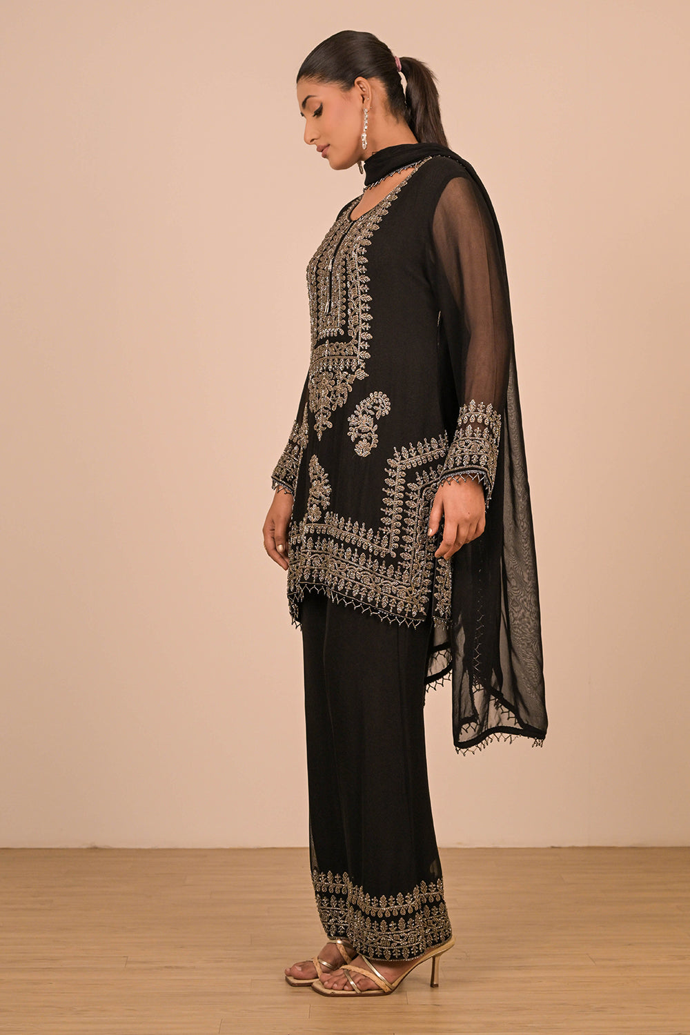 Black Pearl Embroidered Georgette Kurta Set