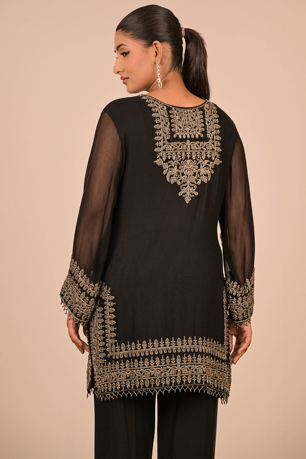 Black Pearl Embroidered Georgette Kurta Set