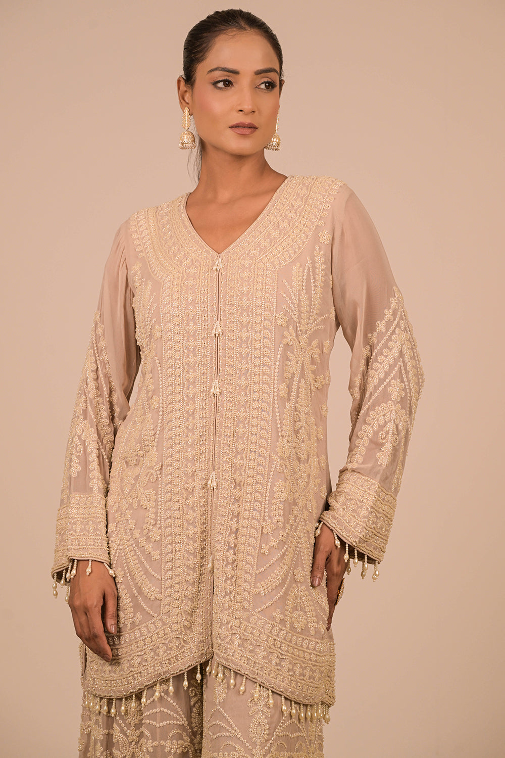 Lavender  Georgette Sharara Set with Intricate Moti Embroidery