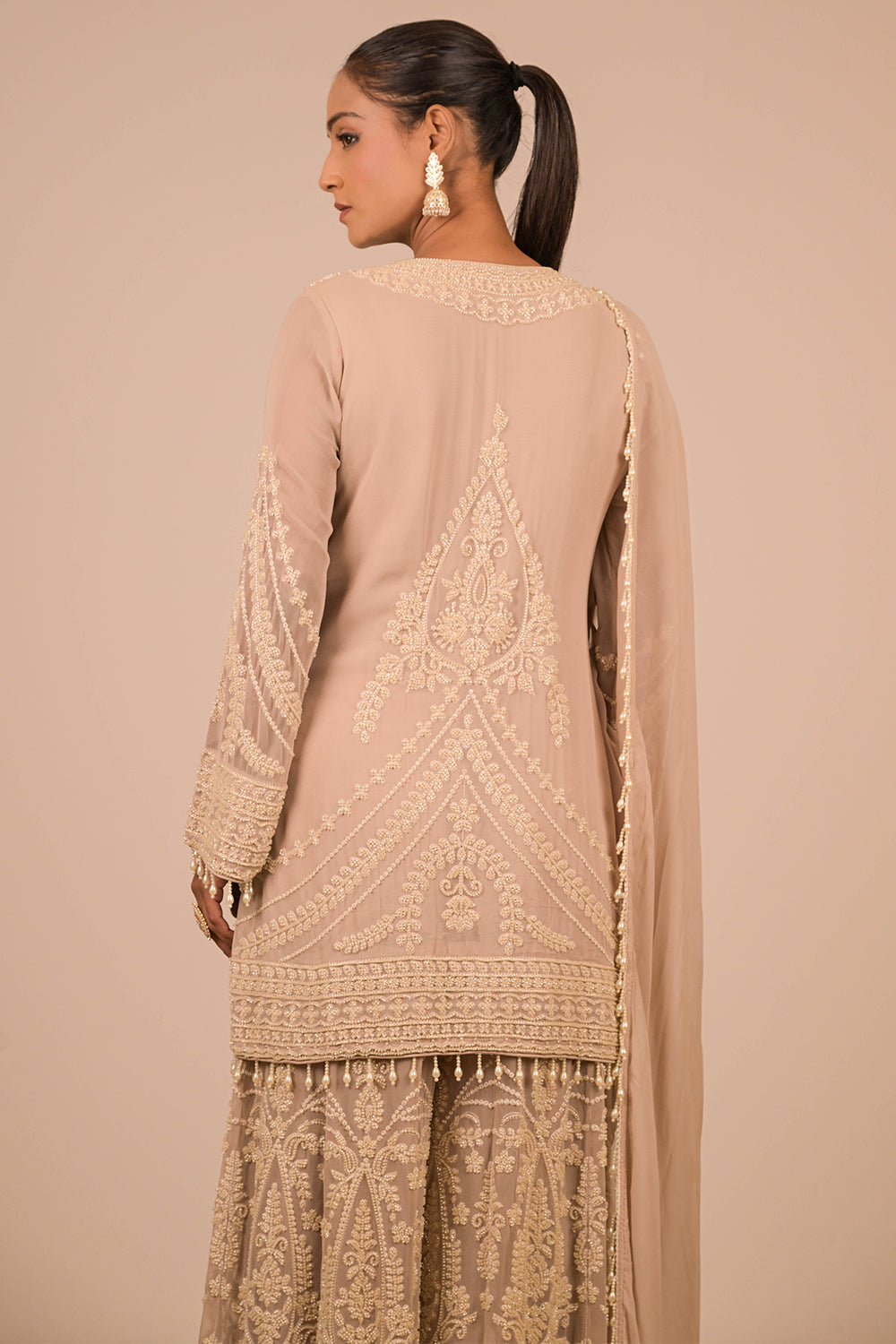 Lavender  Georgette Sharara Set with Intricate Moti Embroidery