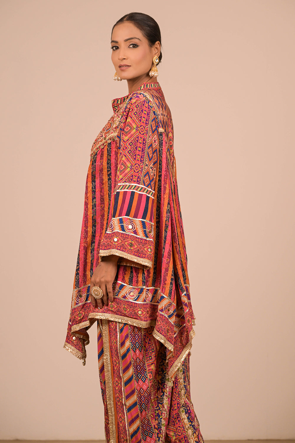 Orange Crepe Suit Set with Tulip Pants and Matching Canvas Tote Bag