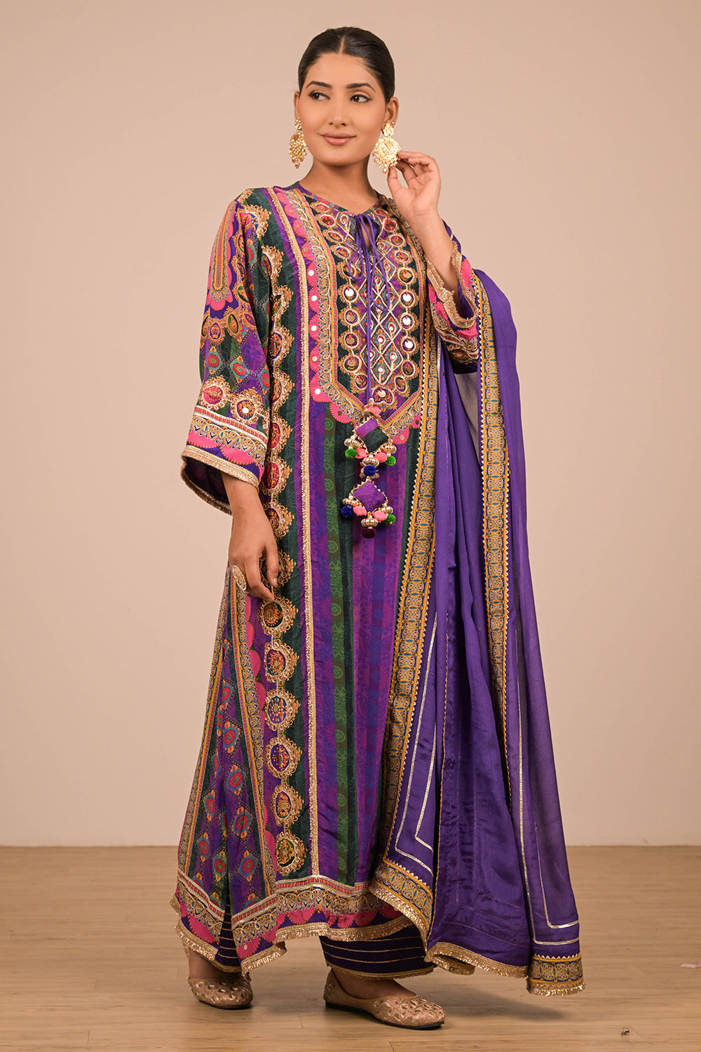 Purple Suit In Crepe with Dupatta & Canvas Tote Bag