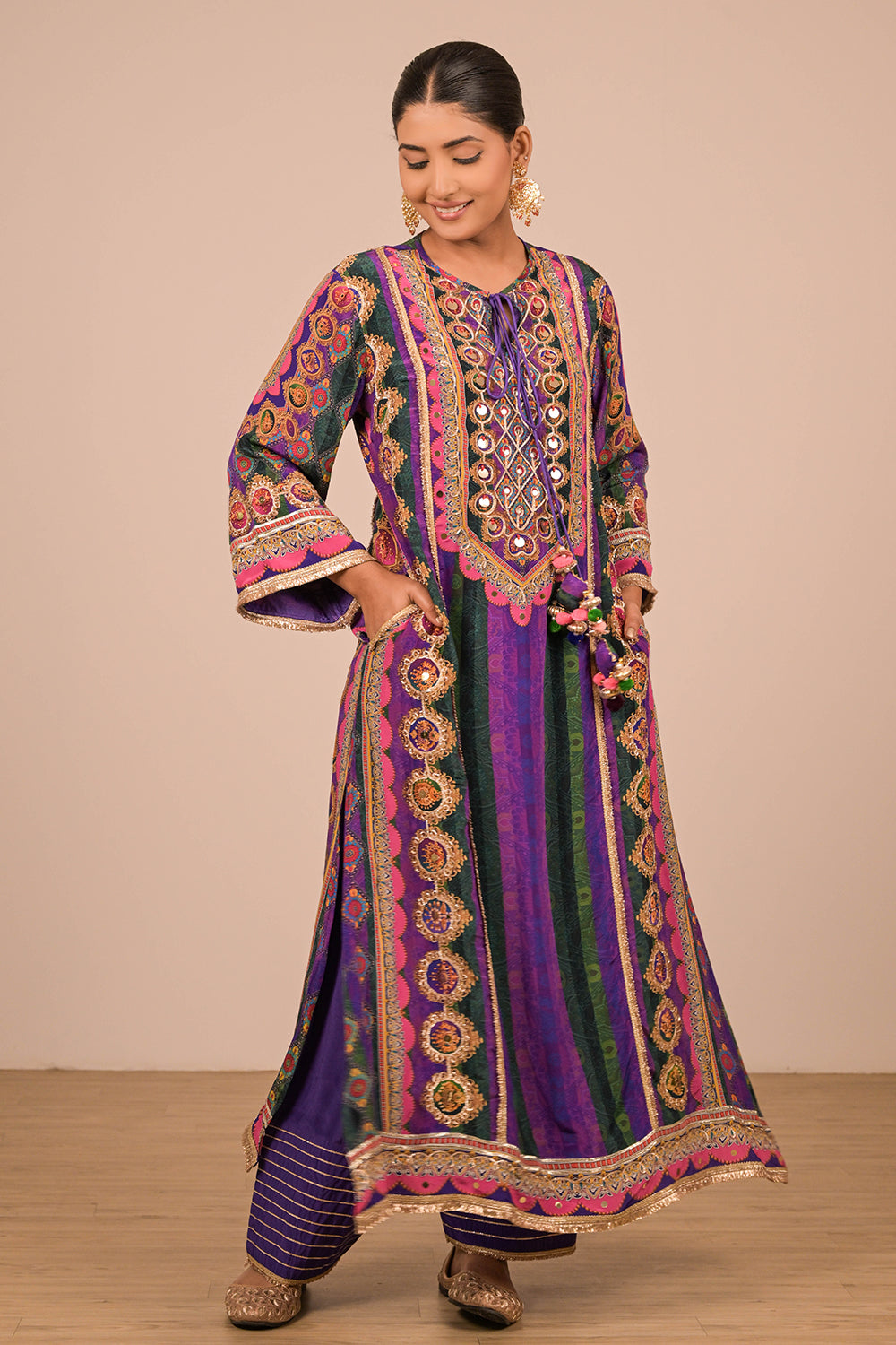 Purple Suit In Crepe with Dupatta & Canvas Tote Bag