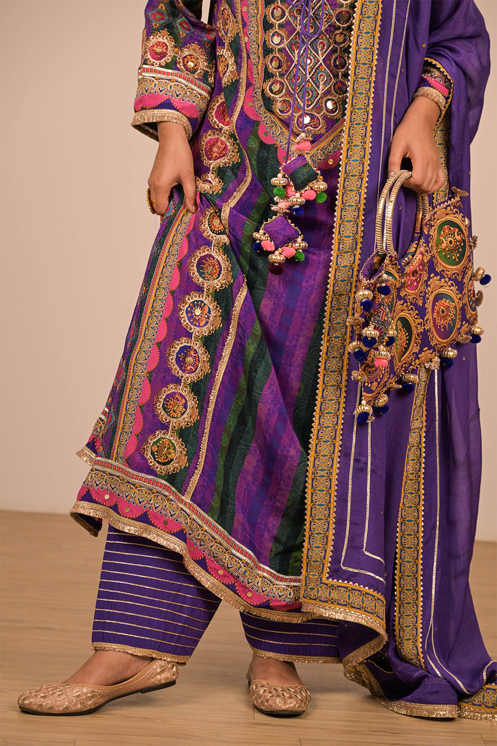 Purple Suit In Crepe with Dupatta & Canvas Tote Bag
