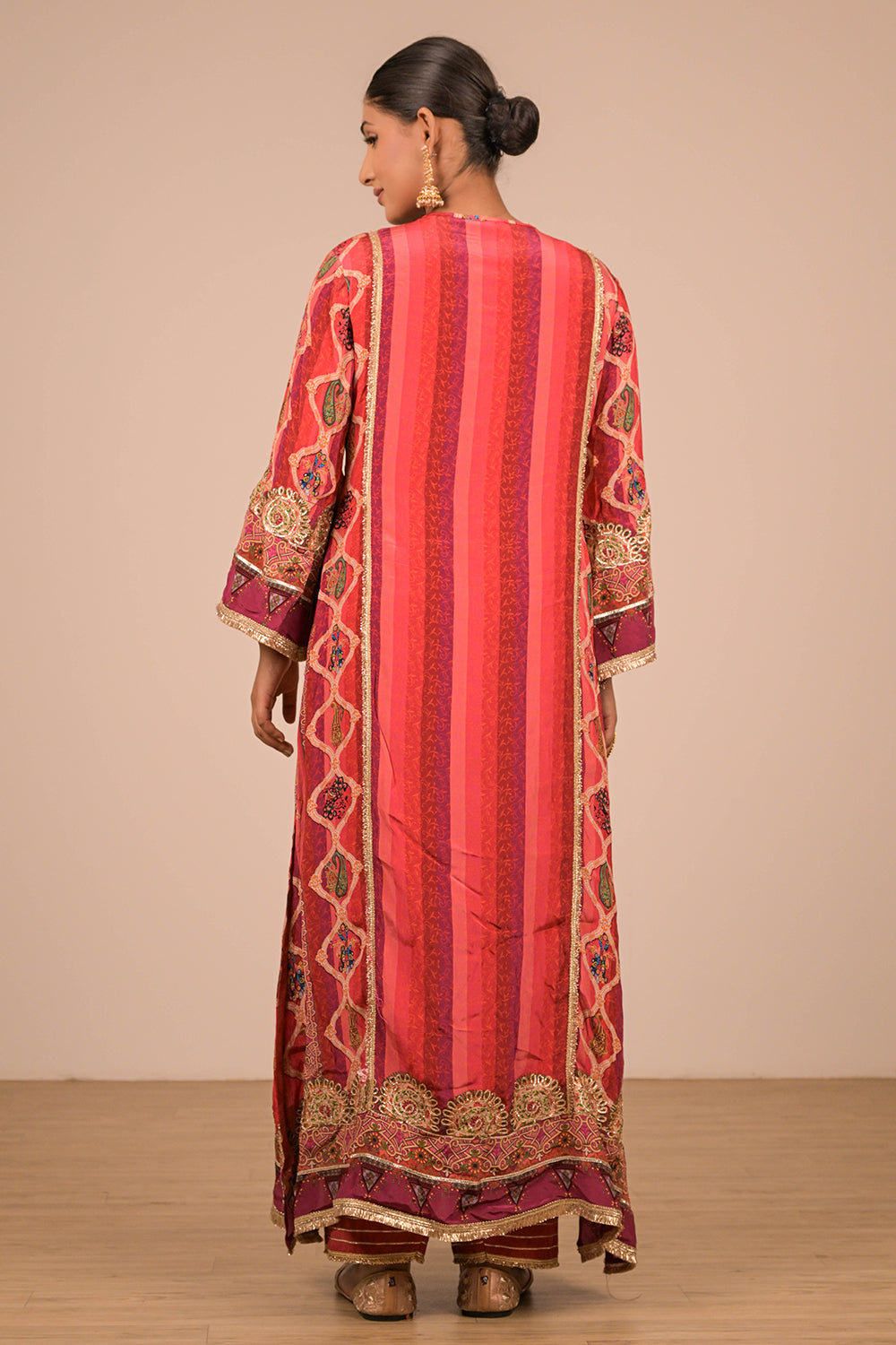 Vibrant Persian Red A-Line Suit In Crepe with Dupatta & Canvas Tote Bag