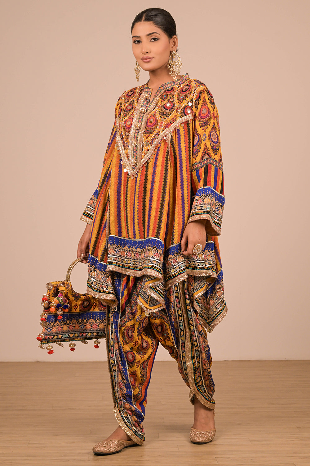 Yellow Crepe Suit Set with Tulip Pants with Canvas Tote Bag