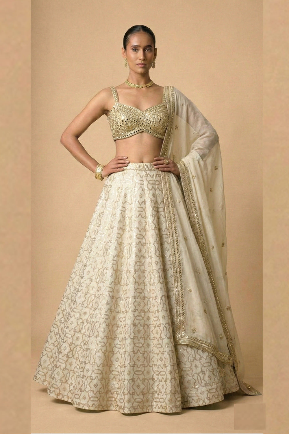 Ivory Banarasi Chanderi Lehenga Set