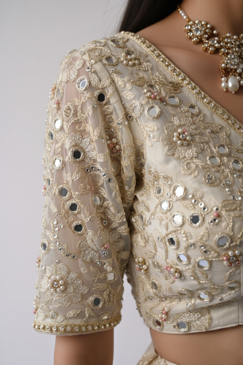 Ivory Banarasi Chanderi Lehenga Set