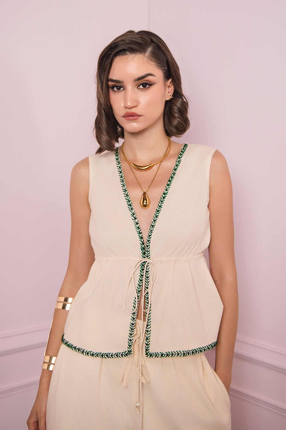 Ivory Bloom Embroidered Pant Set