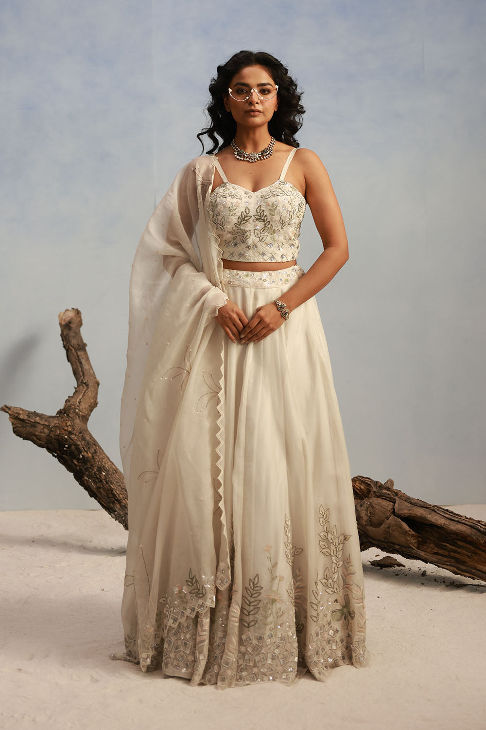 Ivory Bridal Lehenga With All-Over Sequin And Thread Embroidery