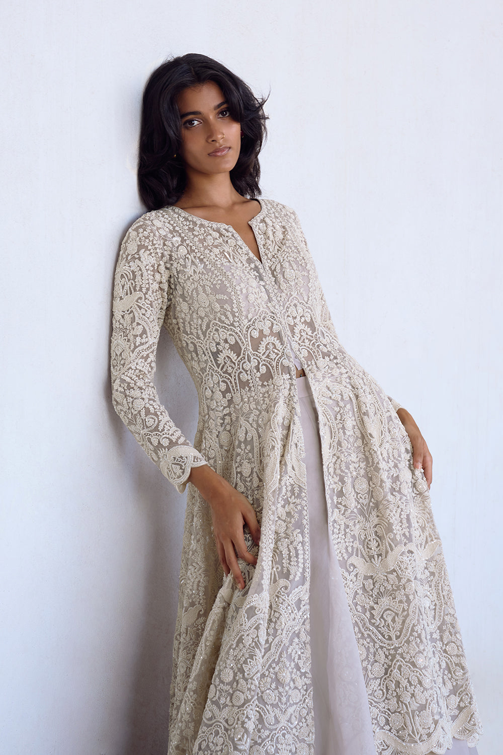 Ivory Carmine Jacket Skirt Set