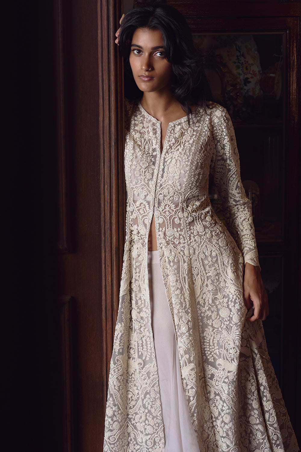 Ivory Carmine Jacket Skirt Set