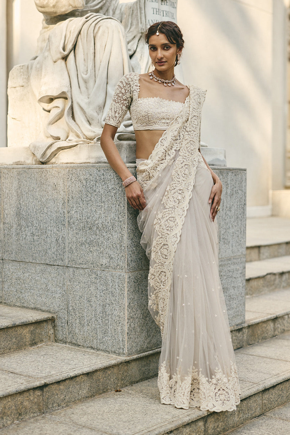 Ivory Carmine Saree Set