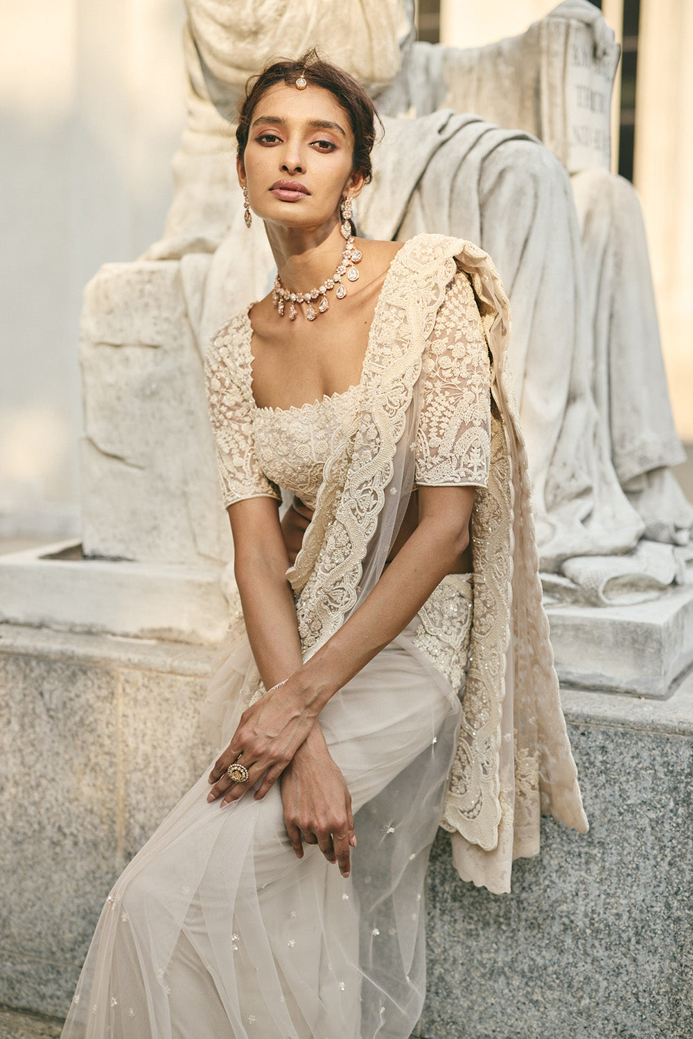 Ivory Carmine Saree Set