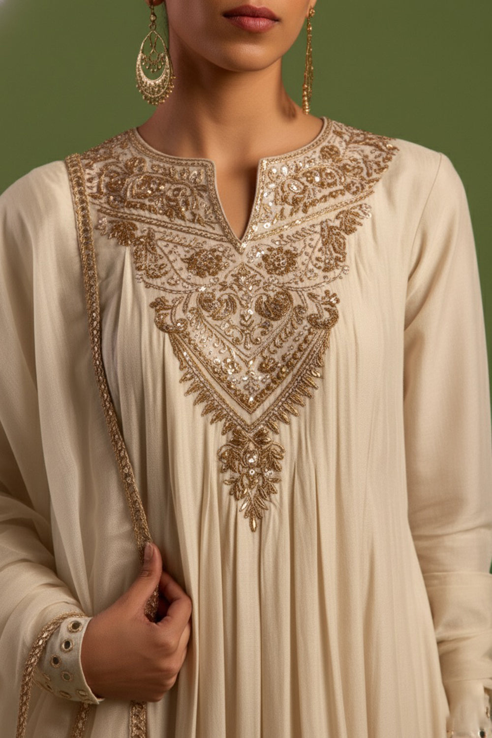 Ivory Chanderi Silk Hand Embroidered Kurta Set
