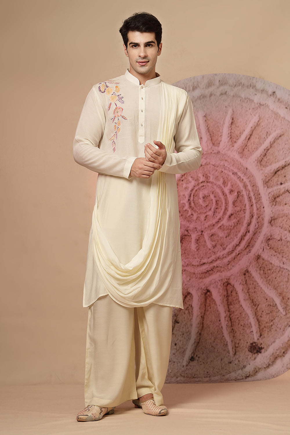 Ivory Cowl Kurta With Salwar Plazzo Pant