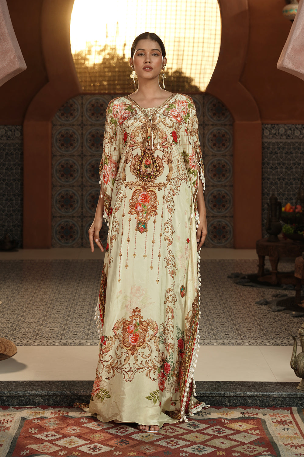 Ivory Floral Royal Kaftan Gown