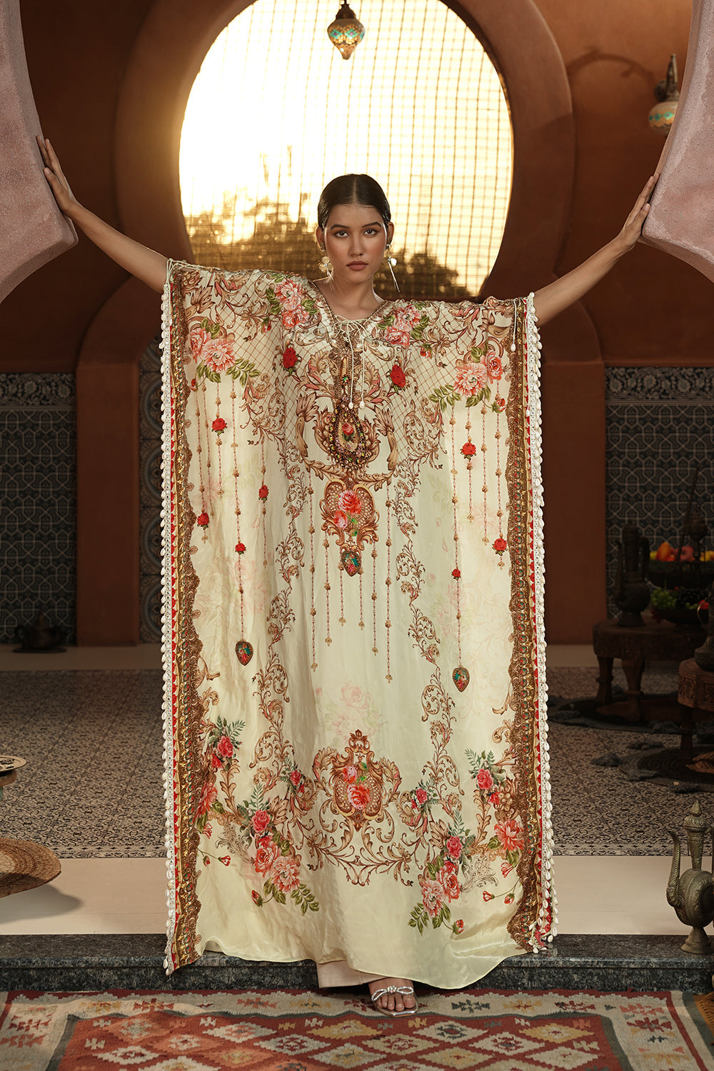 Ivory Floral Royal Kaftan Gown