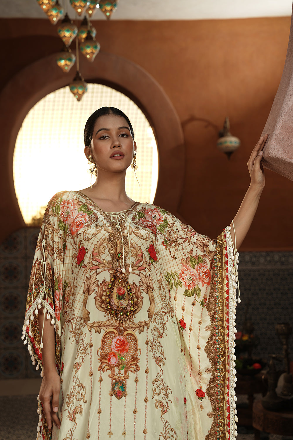Ivory Floral Royal Kaftan Gown
