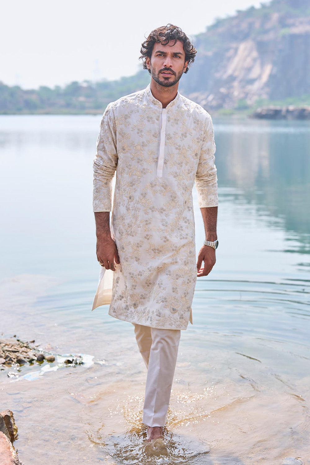 Ivory French Knot Floral Kurta Set