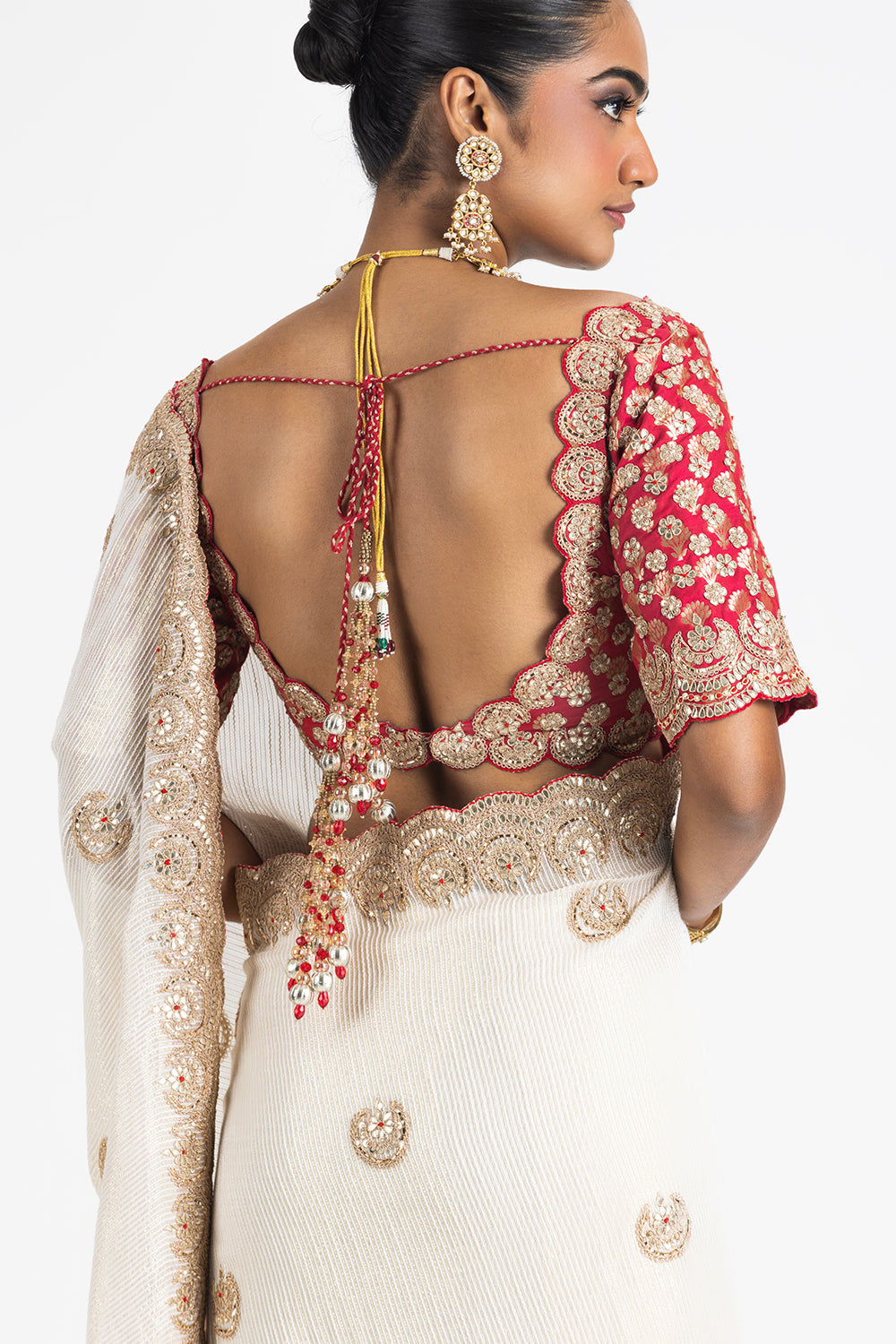 Ivory Georgette Lurex Weave Saree