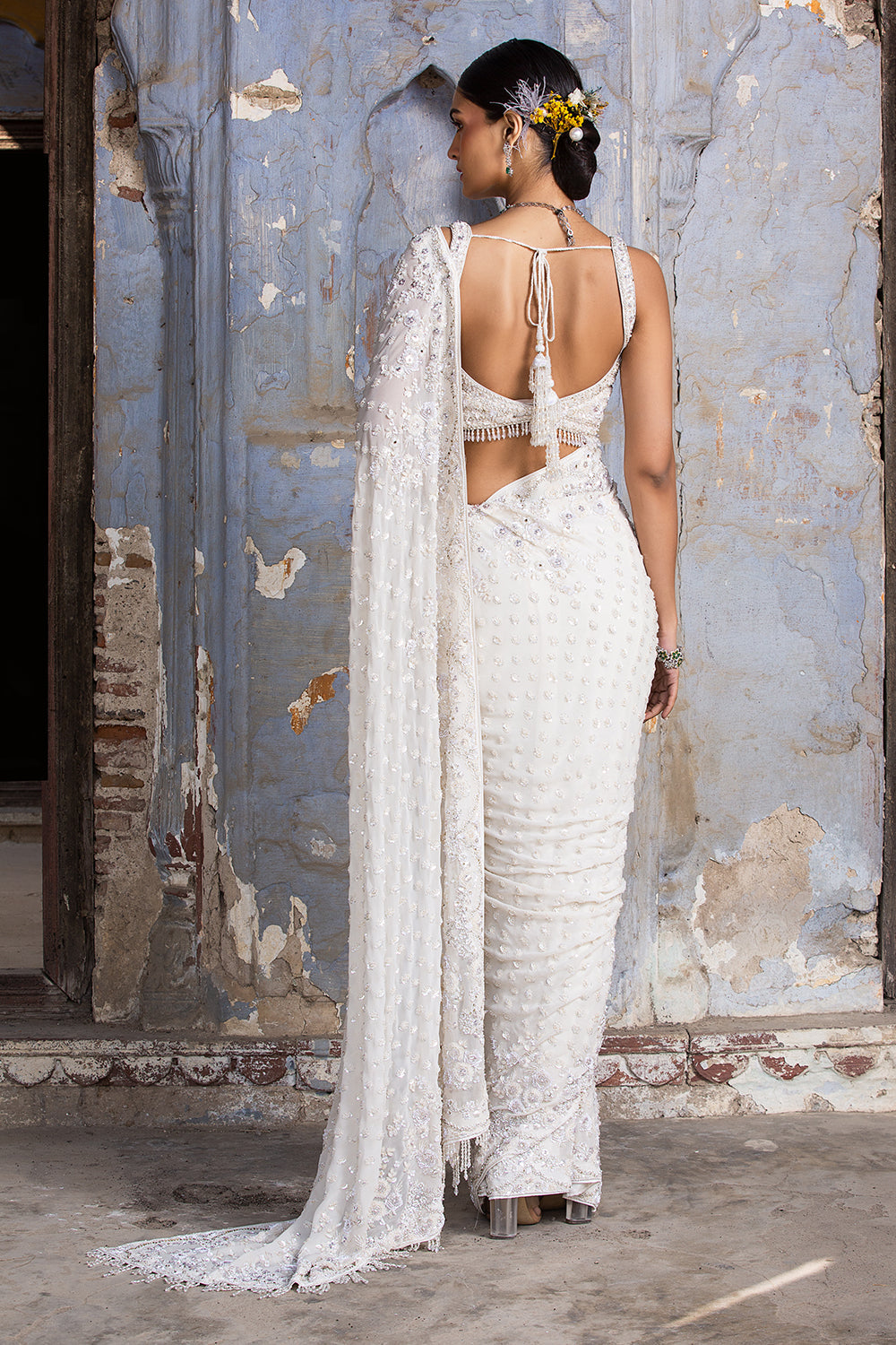 Ivory Georgette Saree