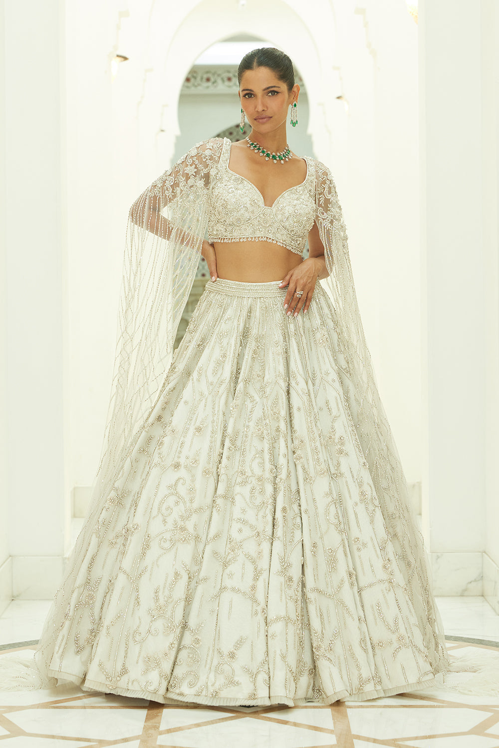Ivory Net Flared Skirt Set