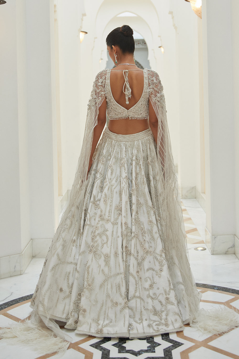 Ivory Net Flared Skirt Set