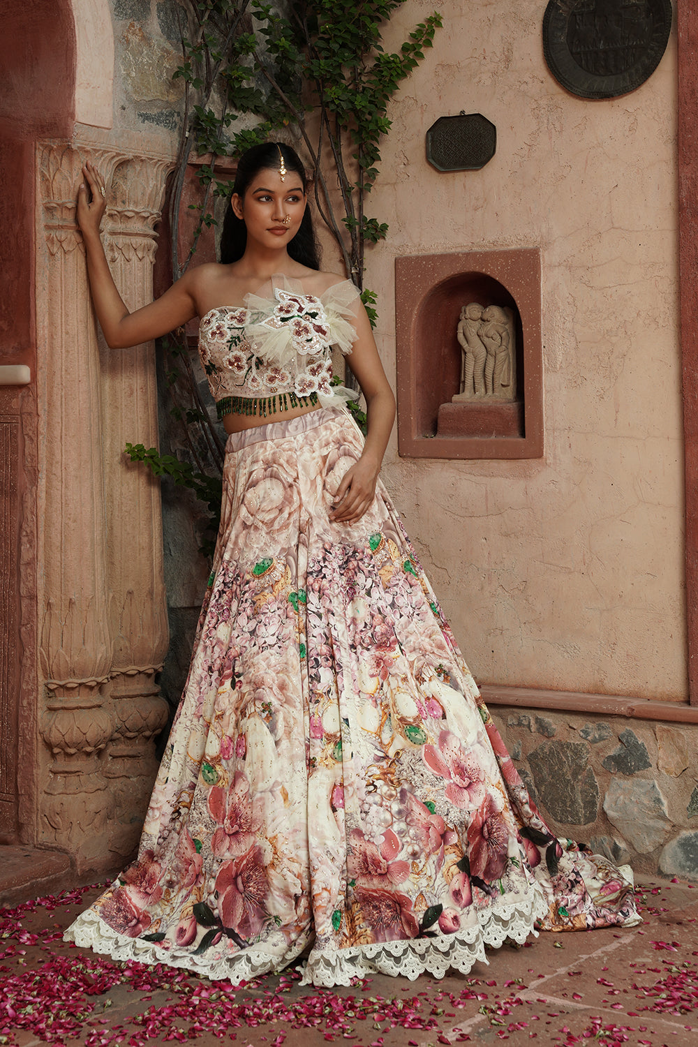 Ivory Pastel Floral Embroidered Lehenga Set